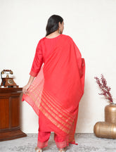 Crimson Red Embroidered banarasi Kurta Set